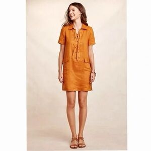 Maeve by Anthropologie Lace-Up Linen Dress – Burnt Orange – Size 2P